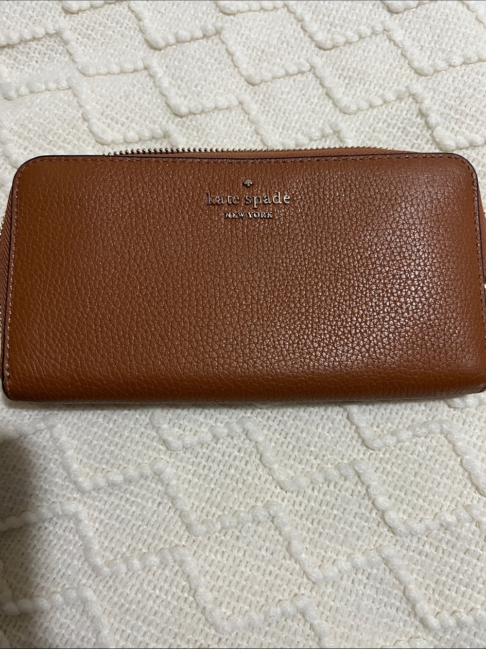 kate spade Brown Pebbled Leather Zip Wallet